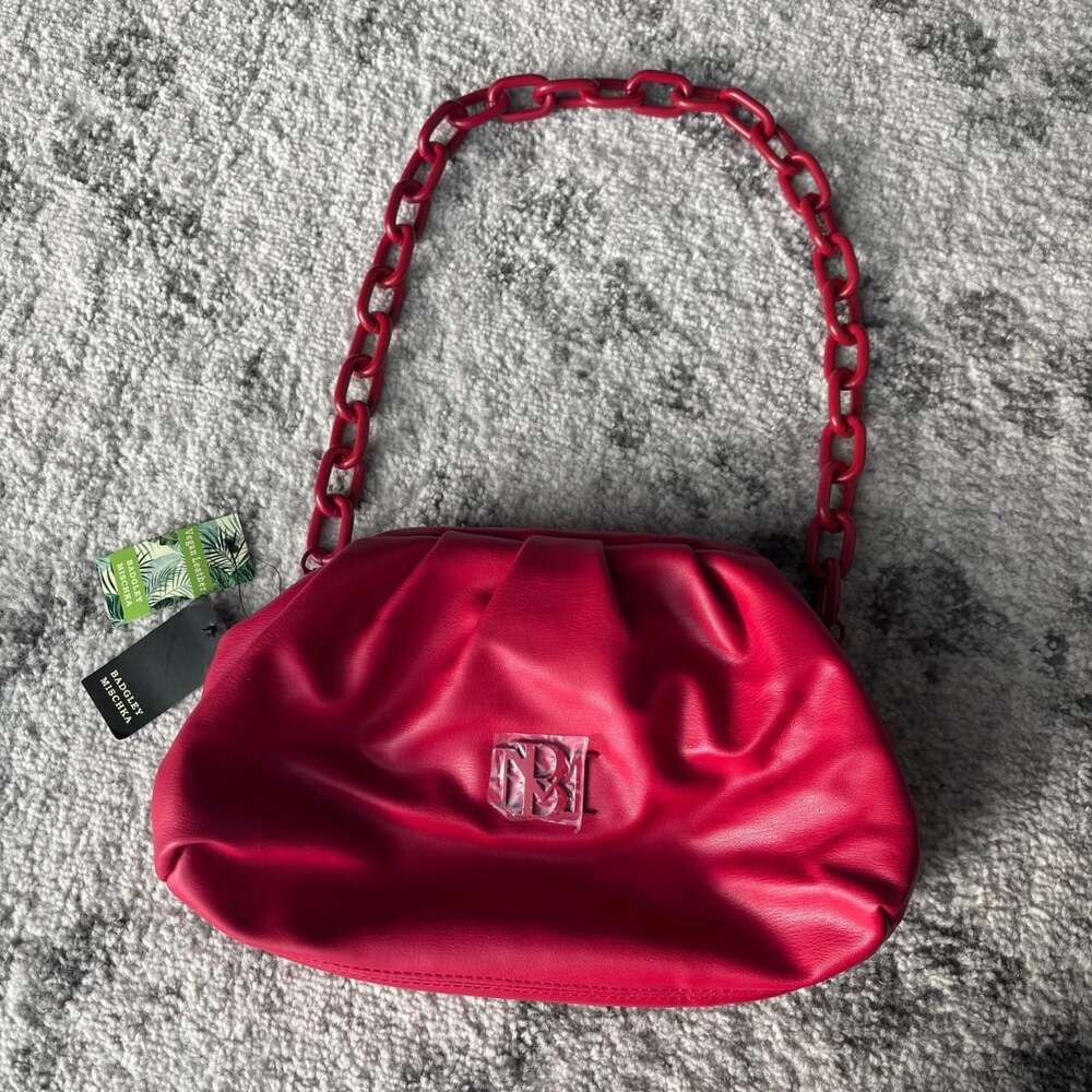 Badgley Mischka Red Vegan Leather Chain Pouch Bag